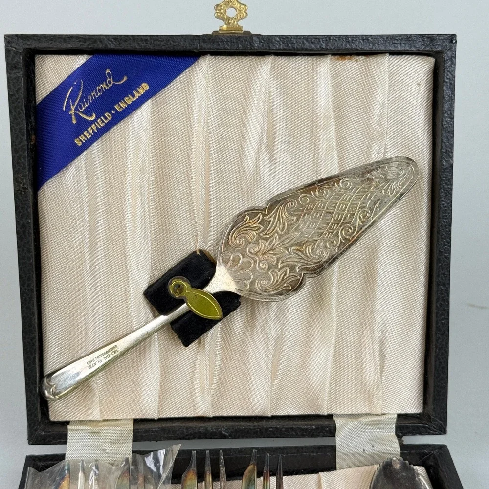 Vintage‎ Raimond Sheffield England Silver Plate Dessert Set Cake Server Boxed
